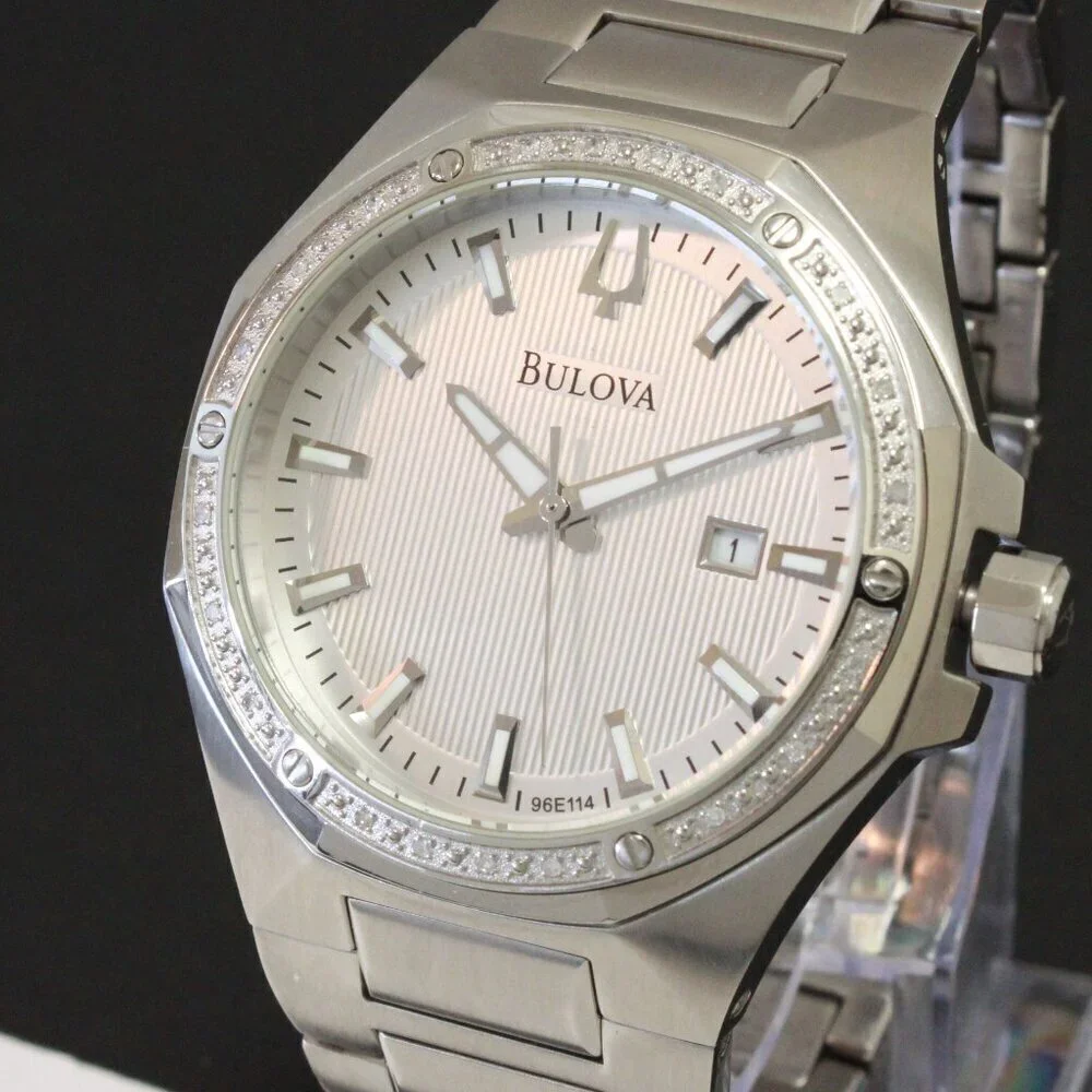 Bulova Men's Watch Diamond-Accent Bezel Integrated Bracelet Silver Textured Dial - Picture 10 of 15
